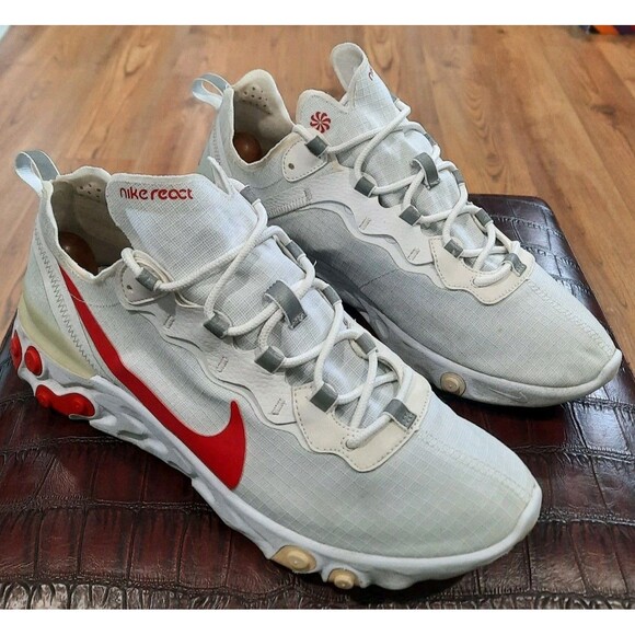 SIZE 10.5 Nike React Element 55 White University Red BQ6167-102 - Picture 3 of 10